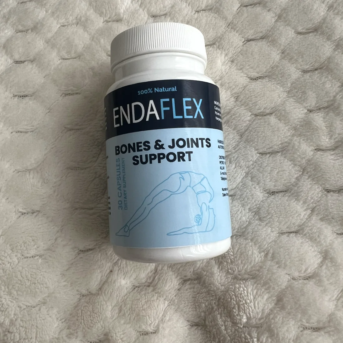 Flacon EndaFlex fermé, étiquette bleue Bones & Joints Support